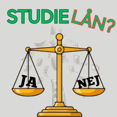 En guldvåg med fråga om studielån och svarsalternativen ja och nej på vågen