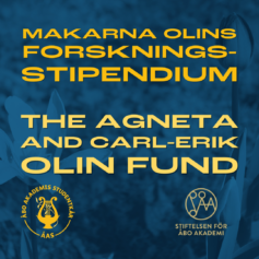 makarna olins forskningsstipendium - the agneta and carl-erik olin fund och ÅAS logo på mörkblå bakgrund med vårblommor