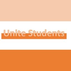 Orange text på vit bakgrund Unite Students