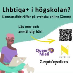 Reklambild för Nyyti, QueerMieli och Regnbågsallians kamratstödsevenemang