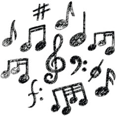 Svarta noter på vit bakgrund