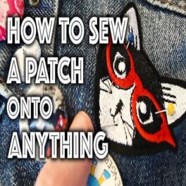 bild på farkkutyg och ett halarmärke samt text how to sew a patch onto anything