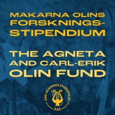 makarna olins forskningsstipendium - the agneta and carl-erik olin fund och ÅAS logo på mörkblå bakgrund med vårblommor