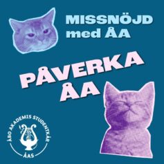 En sur katt med text missnöd med ÅA och en nöjd katt med text påverka ÅA