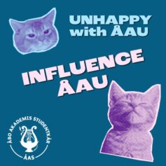 nyhetsbrev studentrepresentant studrep kvadrat engelska - an unhappy cat with the text unhappy with ÅAU and a happy kitten with the text influence ÅAU