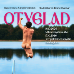 otyglad reklambild. En naken människa hoppar i en sjö rumpan mot åskådaren.