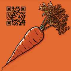 ritad morot och en qr-kod